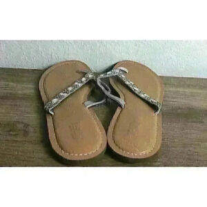 Ann Taylor Loft Womens Size 9M Silver Jeweled Thong Sandals